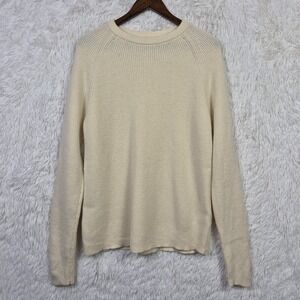 Kin John Lewis Mens Cream Lambswool Blend Ribbed Crew Neck Raglan Sweater Small
